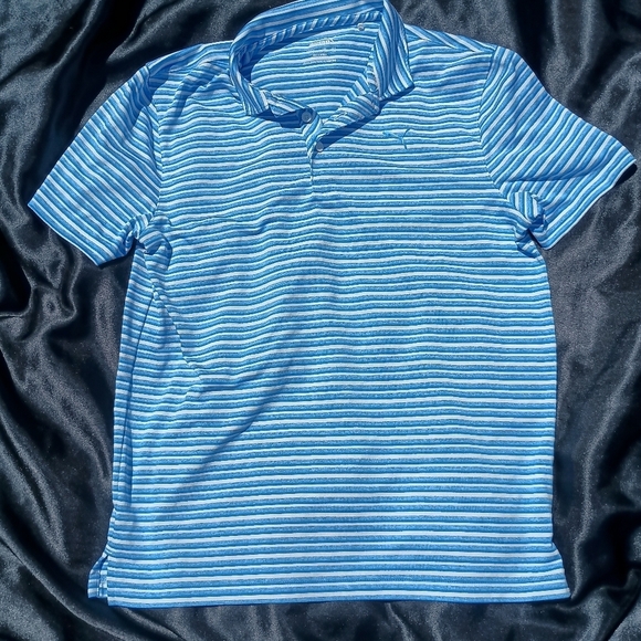 Puma Blue Polo Shirt with Classic Stripes - Picture 6 of 12